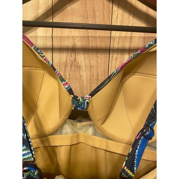 Cacique 42DD blue Swim dress lightly lined plunge Floral Tropical Boho Vacation - Picture 8 of 12